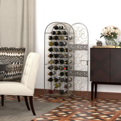 45 Bottle Large Metal Floor Freesding Locking Wine Rack Jail Renaissance Cage