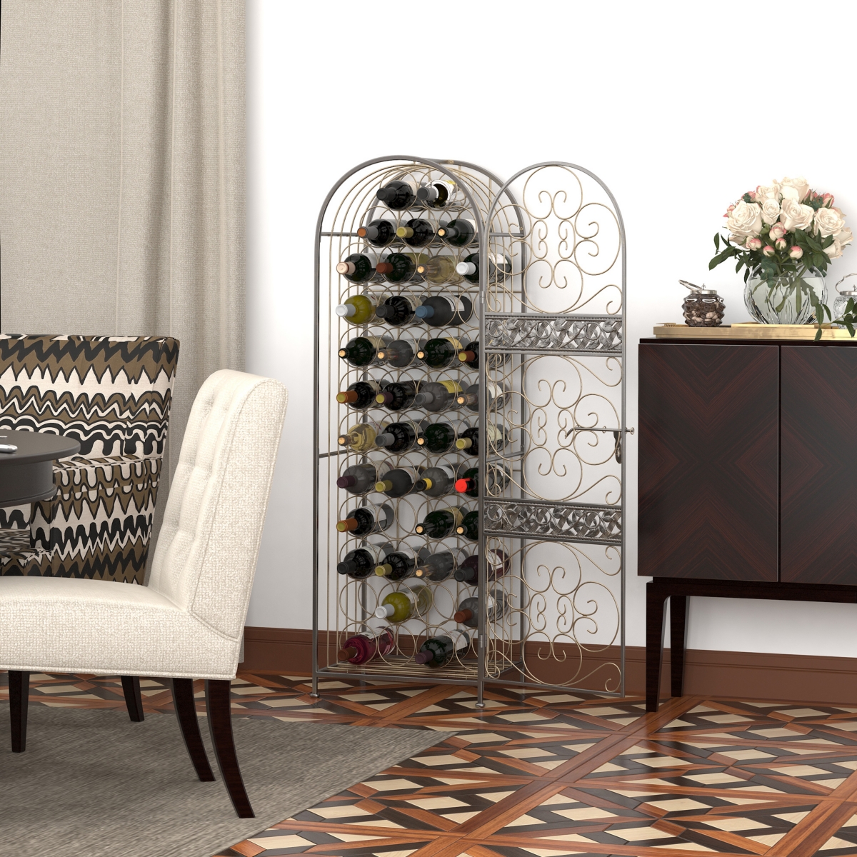Homcom 45 Bottle Large Metal Floor Freestanding Locking Wine Rack Jail Renaissance Cage