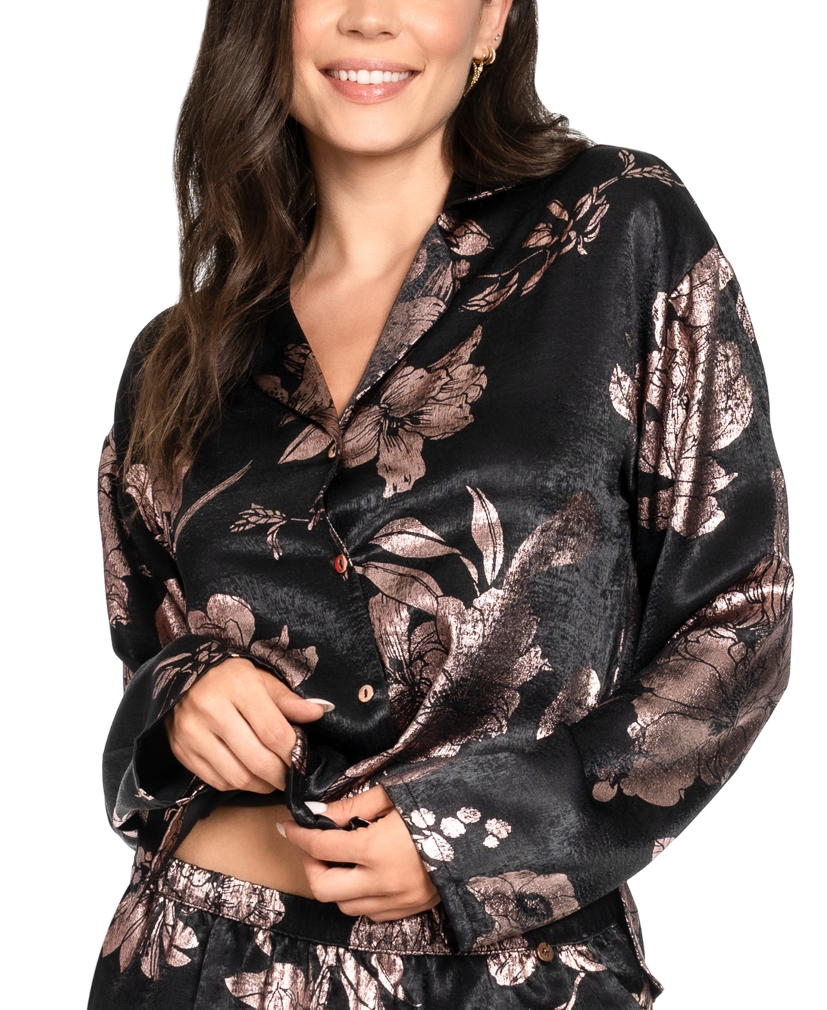 Midnight Bakery Women's 2-Pc. Floral Hammered Satin Pajamas Set