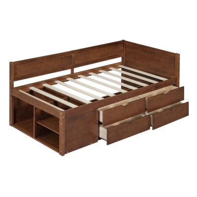 Twin Size Wood Daybed With Drawers And Shelves