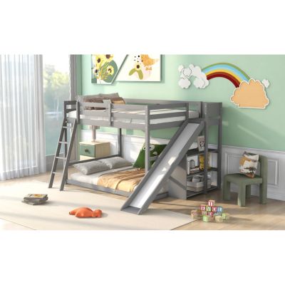 Streamdale Full Over Full Bunk Bed With Ladder, Slide And Shelves