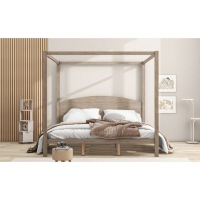 Streamdale King Size Canopy Platform Bed With Headboard And Support Legs, Wash