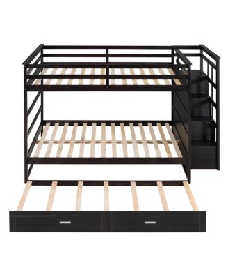 Full Over Full Bunk Bed With Twin Size Trundle And Staircase, Espresso