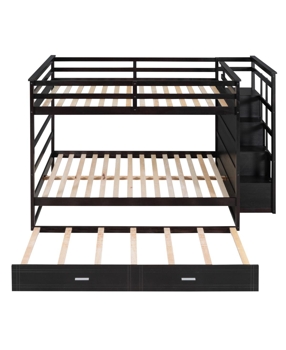 Simplie Fun Full Over Full Bunk Bed With Twin Size Trundle And Staircase, Espresso