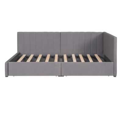 Twin Size Daybed with Storage Drawers, Gray Linen