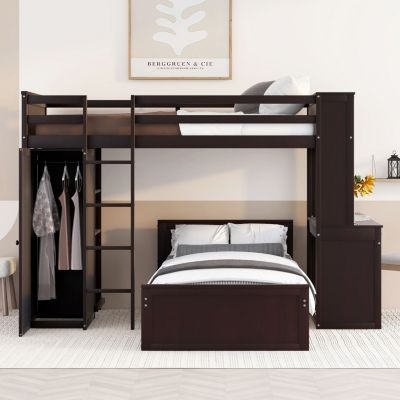 Streamdale Twin Size Loft Bed With A Stand-Alone Bed, Shelves, Desk, And Wardrobe