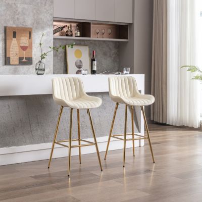 Set of 2 Velvet Chrome Footrest Counter Stools