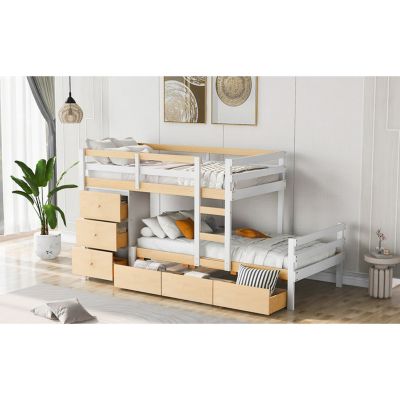 Twin Over Twin Loft Bunk Bed With Drawers And Ladder