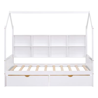 Streamdale Wooden Twin Size House Bed With 2 Drawers, Kids Bed With Storage Shelf