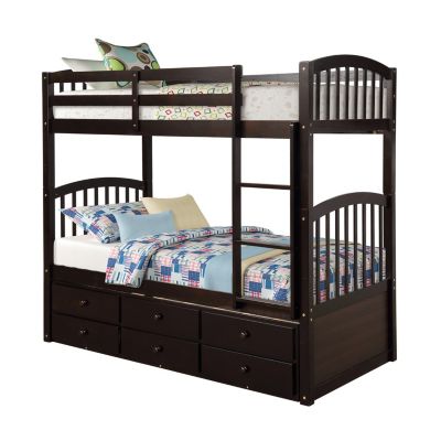 Twin Bunk Bed with Ladder, Rail, Trundle and Drawers