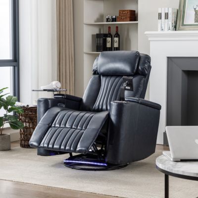 Streamdale Blue Power Swivel Recliner with Storage & LED Light