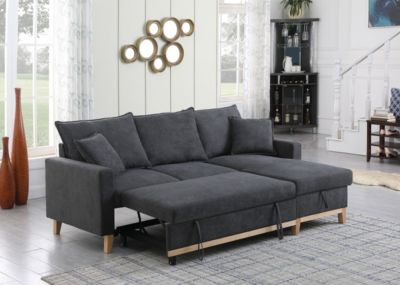 Colton Dark Gray Woven Reversible Sleeper Sectional Sofa With Storage Chaise