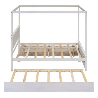 Streamdale Full Size Wood Canopy Bed with Trundle and Drawers
