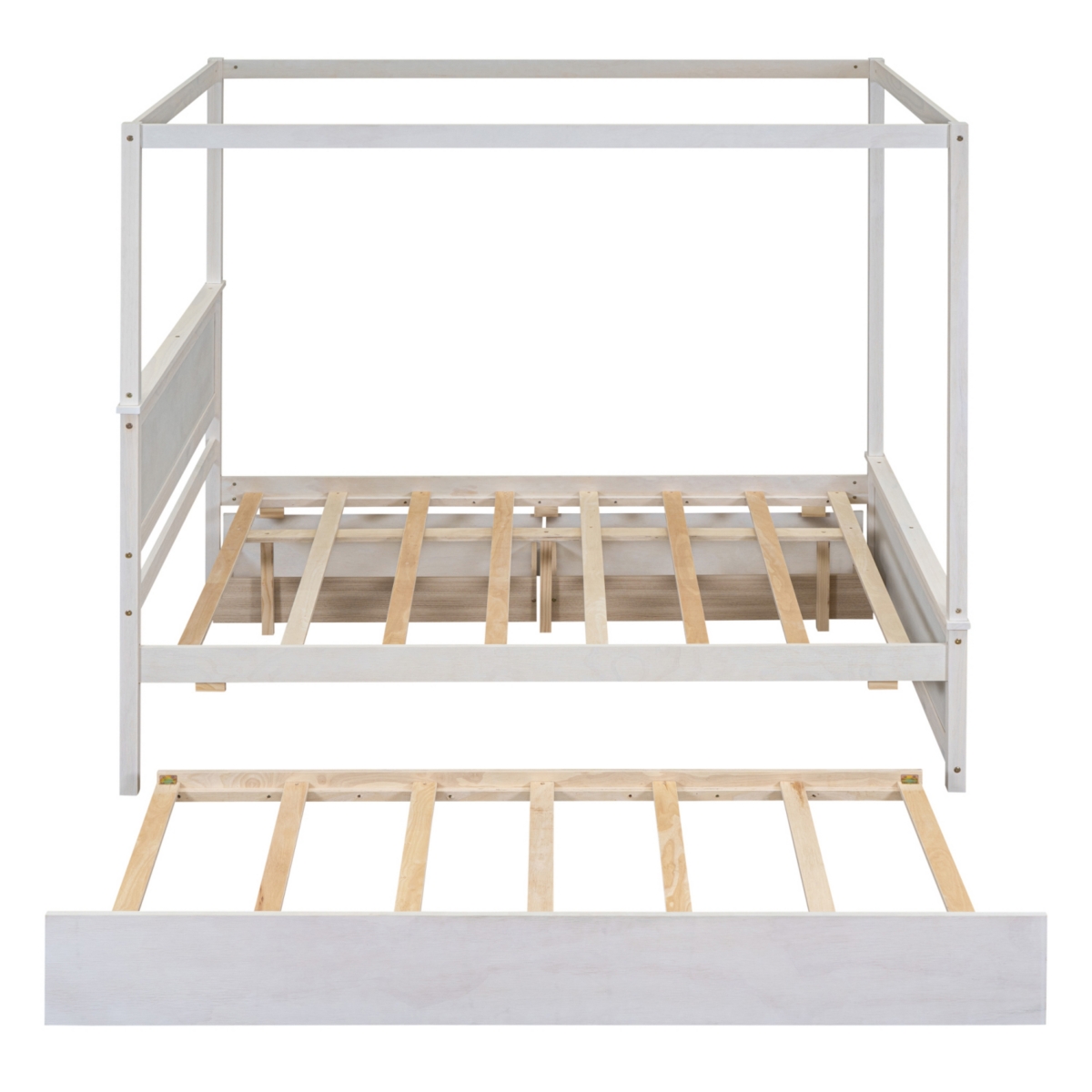 Streamdale Full Size Wood Canopy Bed with Trundle and Drawers