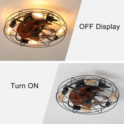 Modern Low Profile Caged Ceiling Fan With Light