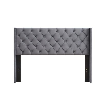 Gray Velvet Winged Queen Platform Bed