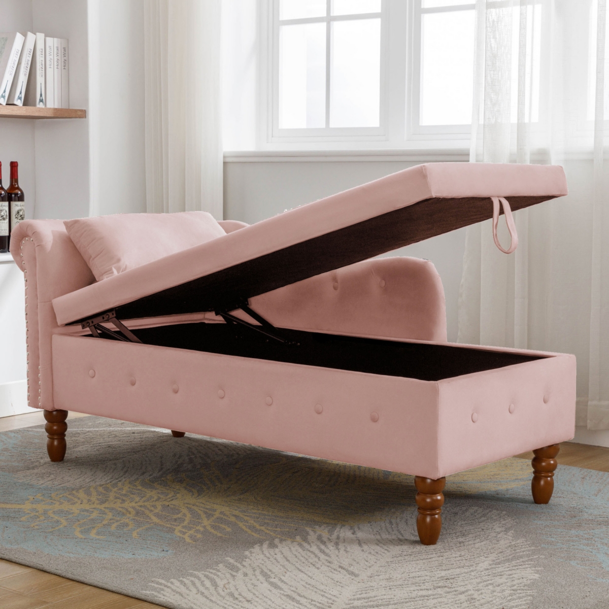 Streamdale Velvet Chaise Lounge with Storage & Pillow