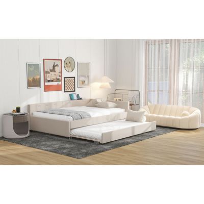 Full Size Upholstered Platform Bed With USB And Twin Size Trundle