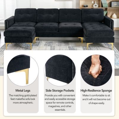110" L-Shape Convertible Sectional Sofa with Ottoman
