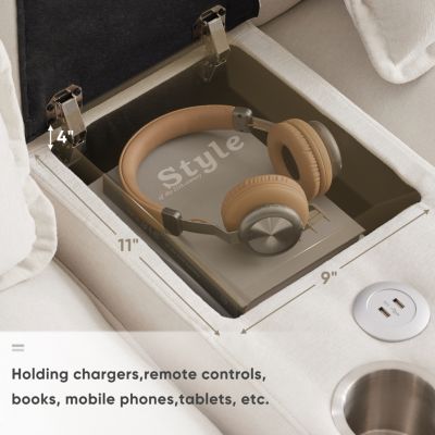  123" 6-Seat U-Shaped Sofa with Console, Cupholders, USB Ports