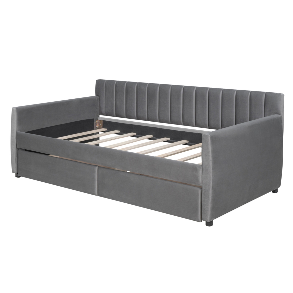 Streamdale Furniture Twin Size Upholstered Daybed With Drawers, Wood Slat Support