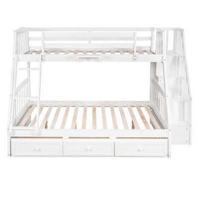 Twin-Over-Full Bunk Bed with Drawers, Ladder and Storage Staircase
