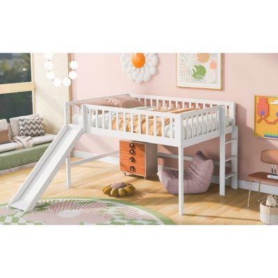 Streamdale Full Size Low Loft Bed With Ladder And Slide