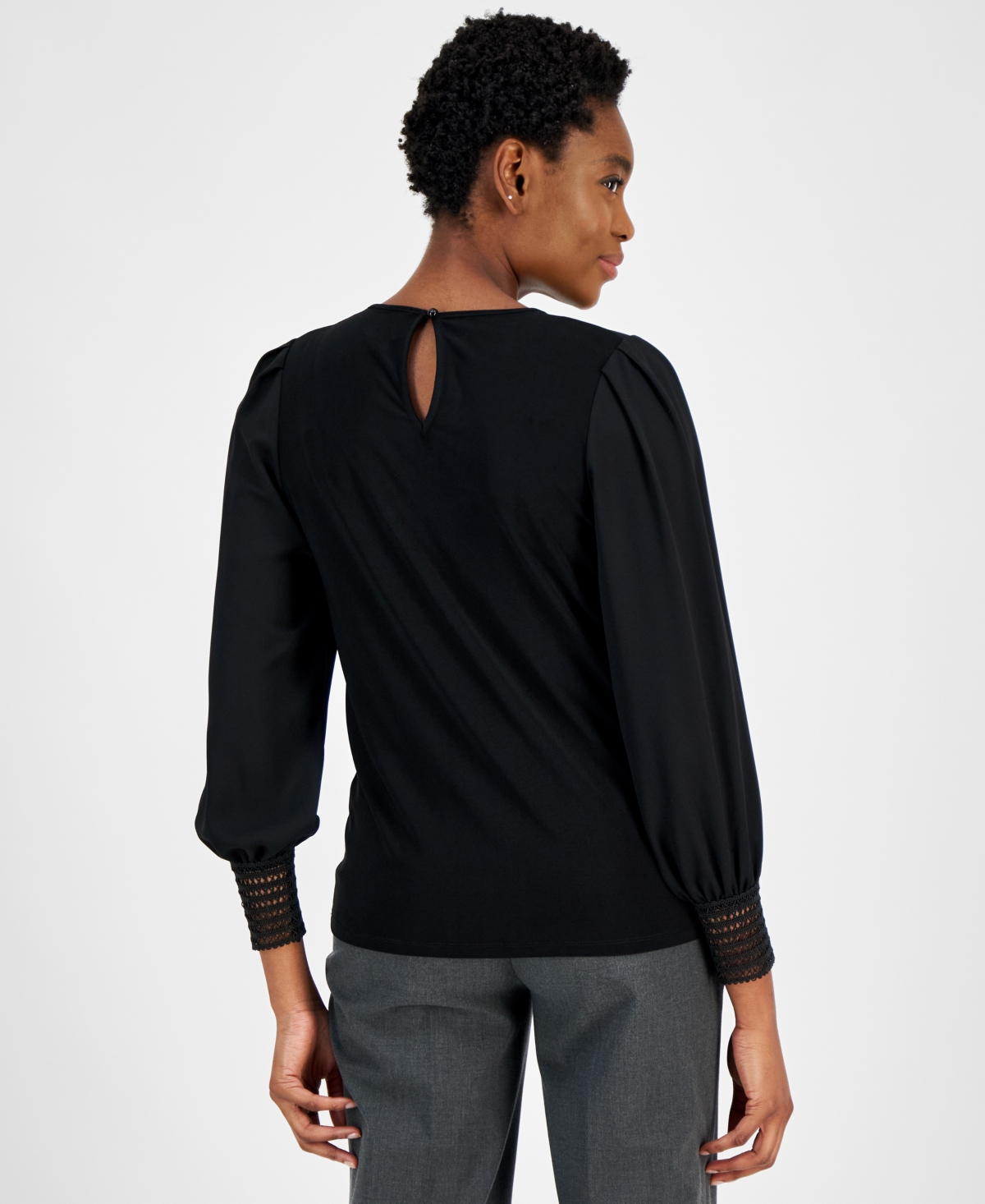 Anne Klein Women's Mixed-Media Blouson-Sleeve Blouse