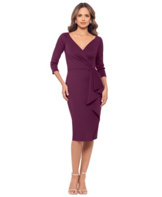 XSCAPE - Petite Ruffled V-Neck Scuba Sheath Dress