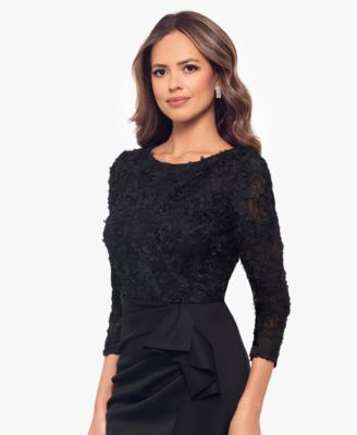 XSCAPE Women's Long-Sleeve Ruffled Lace Midi Dress - Macy's