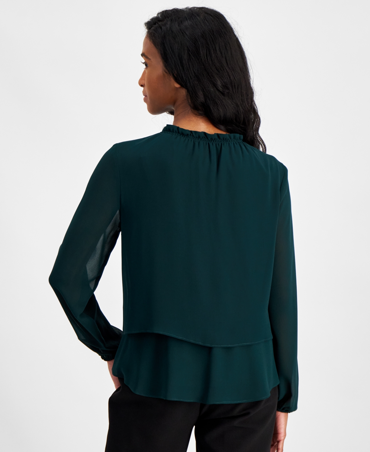 Ak Anne Klein Petite Tiered Long-Sleeve Top