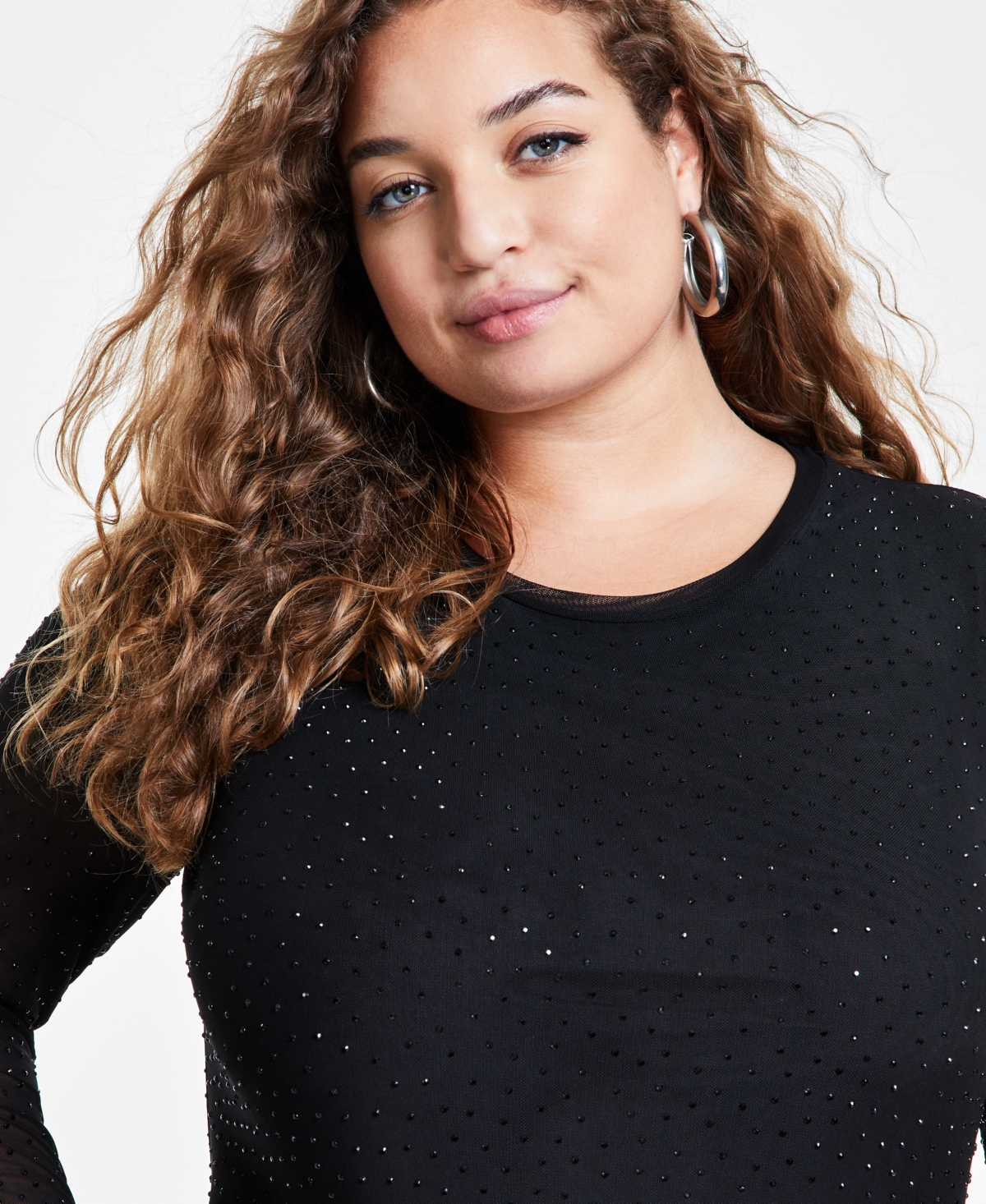 Bar Iii Trendy Plus Size Embellished Mesh Midi Dress, Created for Macy's