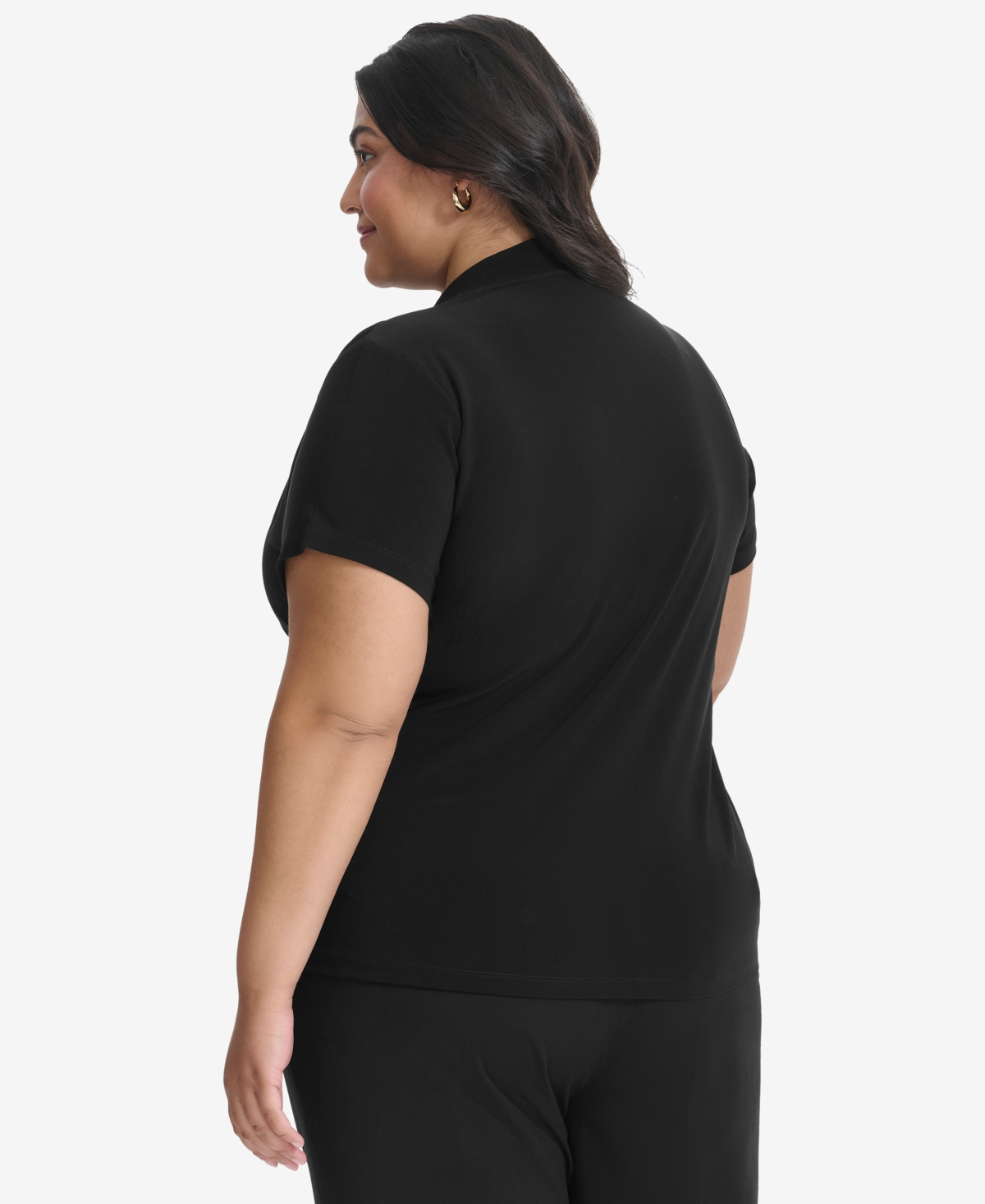 Dkny Plus Size Short-sleeve Faux-wrap Top In Black