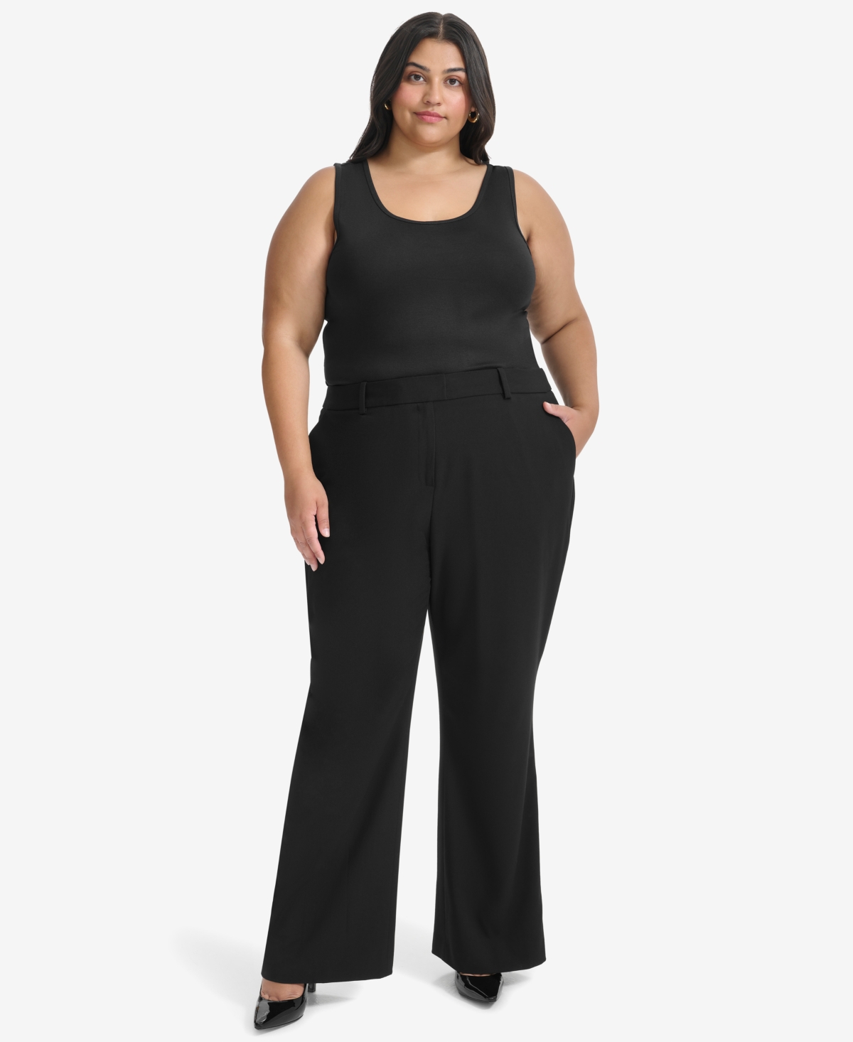 Dkny Petites Womens High-rise Draped Wide Leg Pants In Black
