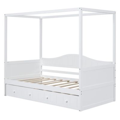 Streamdale Twin Size Canopy Day Bed With Twin Size Trundle, White