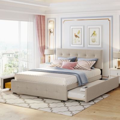 Streamdale Queen Upholstered Platform Bed with Twin XL Trundle and Drawers