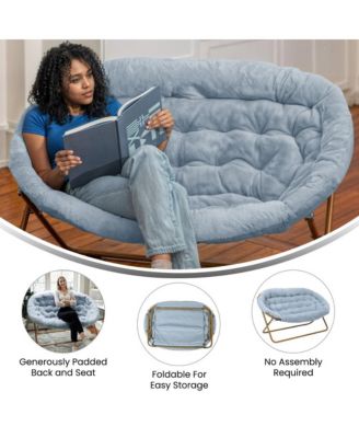 EMMA + OLIVER Double Steel Janey Folding Saucer Chair and Ottoman