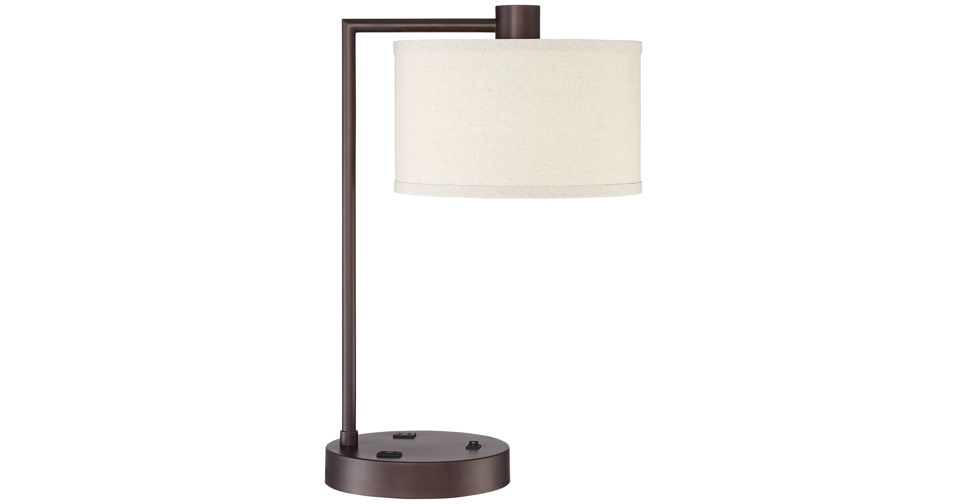 Colby Modern Desk Table Lamp with Usb and Ac Power Outlet in Base 21" High Bronze Metal Linen Uno Fitter Drum Shade for Living Room Bedroom House Beds