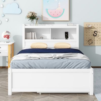 Streamdale Full Size Platform Bed With Trundle, Drawers And USB Plugs, White