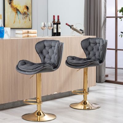 Adjustable Swivel Bar Stools with Chrome Base (Set of 2)