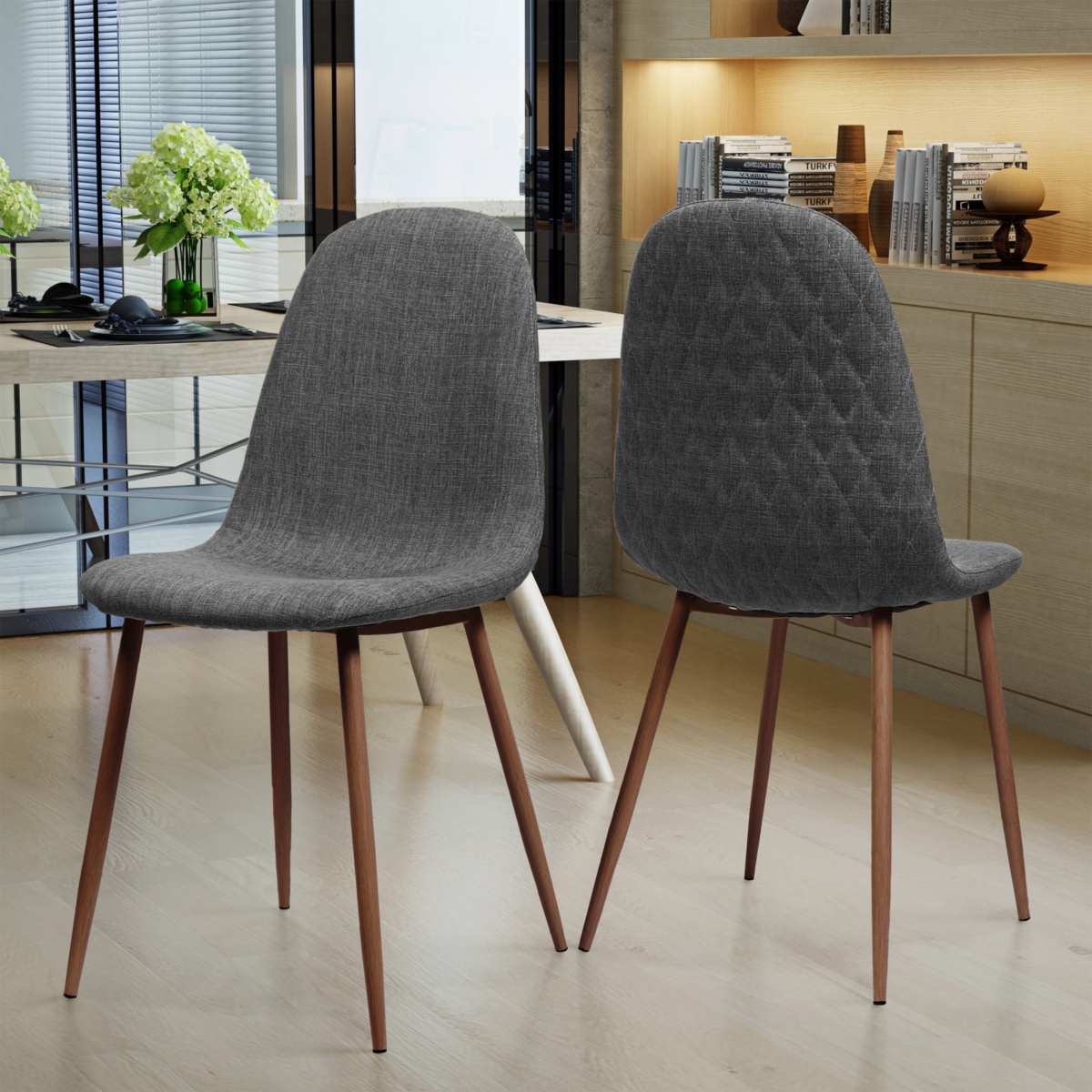 Streamdale Furniture Two Light Grey Fabric Dining Chairs with Iron Legs