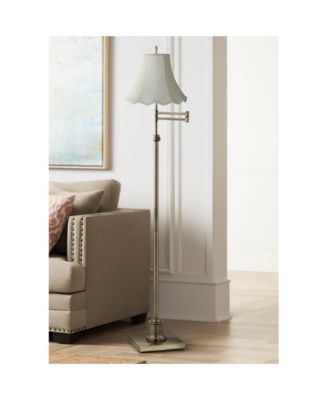 Traditional Swing Arm Floor Lamp 70" Tall Antique Brass Imperial Scalloped Creme Fabric Bell Shade for Living Room Reading