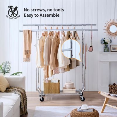 5-Minute Assembly, Adjustable, Heavy-Duty Clothing Rack with Casters