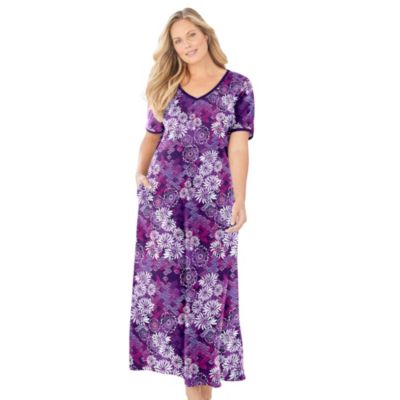 Women's Dreams and Co. V-Neck Short Sleeve Maxi T-Shirt Lounger