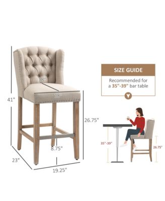 Counter Height Bar Stools Set of 2 with Wood Legs, Beige