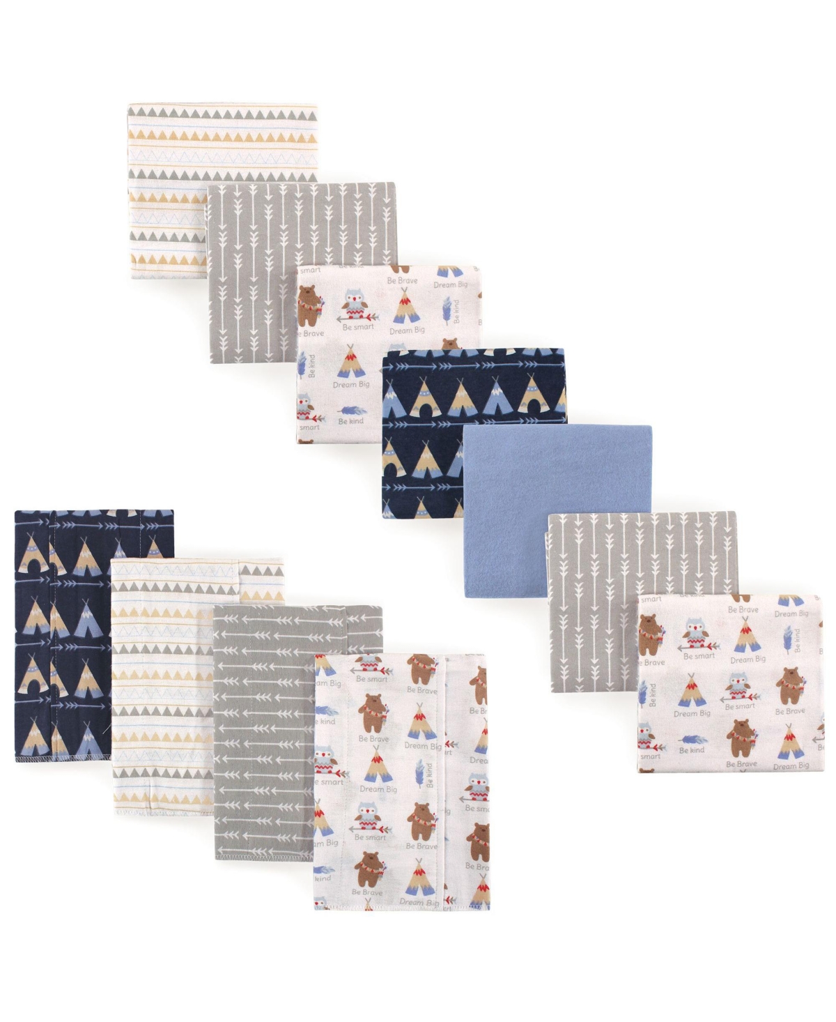 Luvable Friends Boys Essential 11-Count Cotton Flannel Nursery Set Burp Cloths & Receiving Blankets