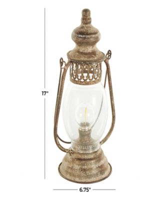 17" Metal  Distressed Antique Style Lantern Accent Lamp
