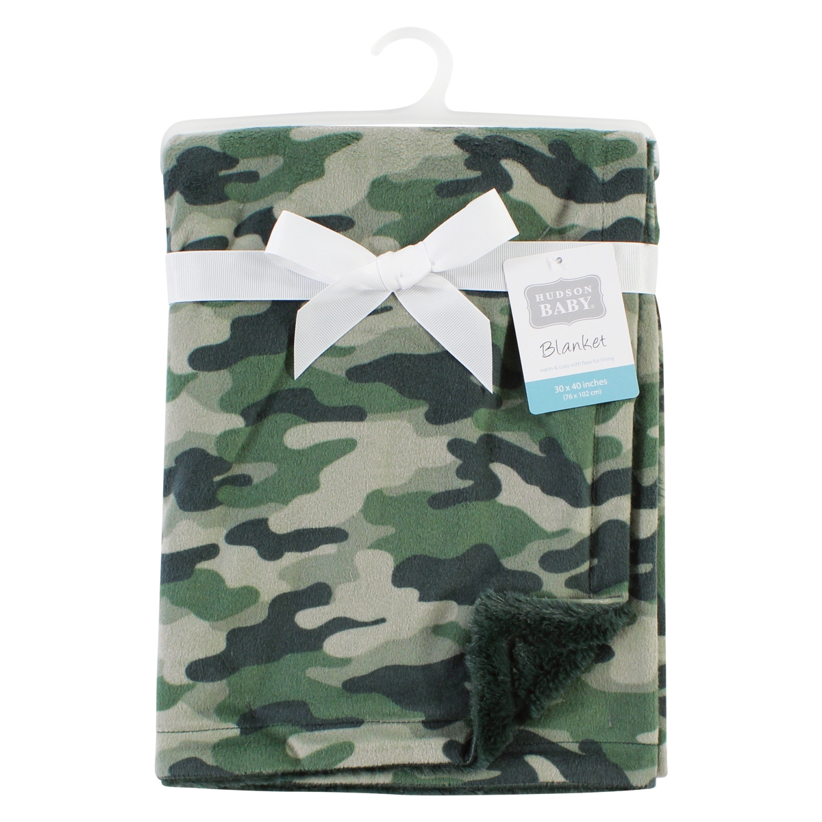Hudson Baby Plush Blanket with Furry Binding and Back, One Size - Camo