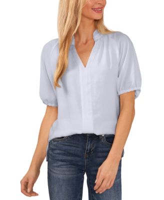 CeCe Women's Tie Neck Ruffle Blouse Blue Size Medium