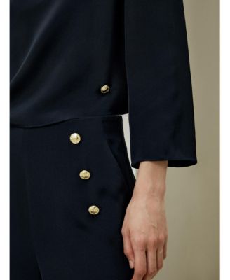 Women's Dubrovnik 3/4 Sleeved Silk Top With Button Accents